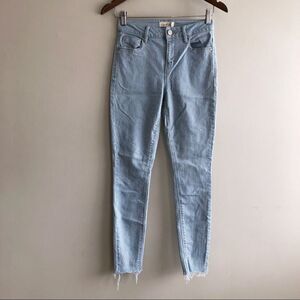 Unpublished High Rise Waist Striped Raw Hem Skinny Leg Denim Jeans Blue